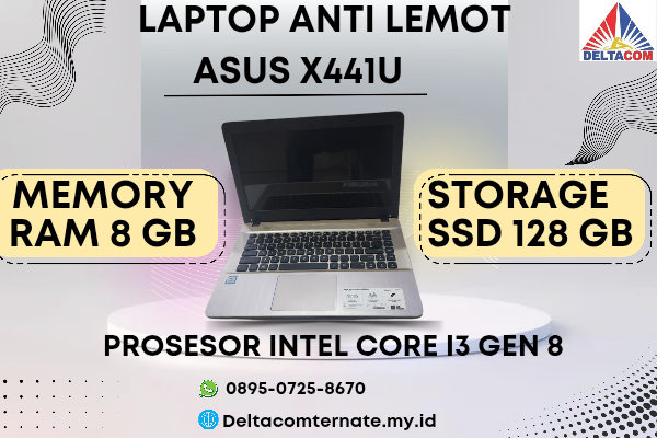 ASUS X441U, TYPE BARU BODY SLIM, PROSESOR INTEL CORE I3 GEN 8 RAM 8 GB SSD 128 GB GB DISPLAY 14 INCH MULUS , WARNAH GOLD, LECET SDIKIT,